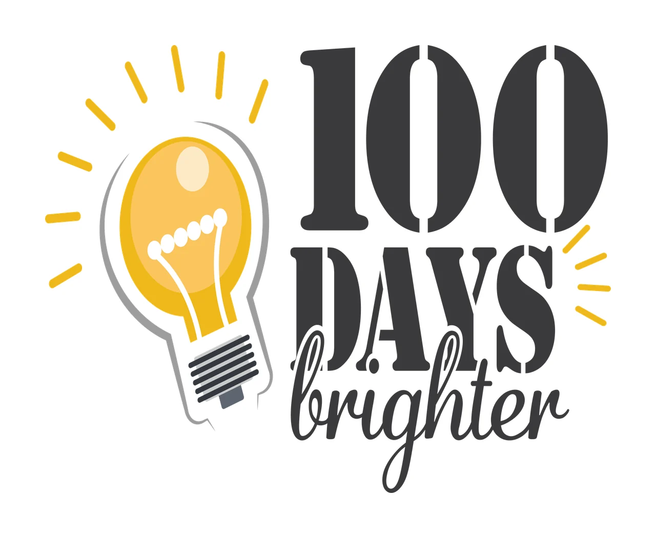 Of School 100 Days Brighter Lightbulb Text glowing light rays