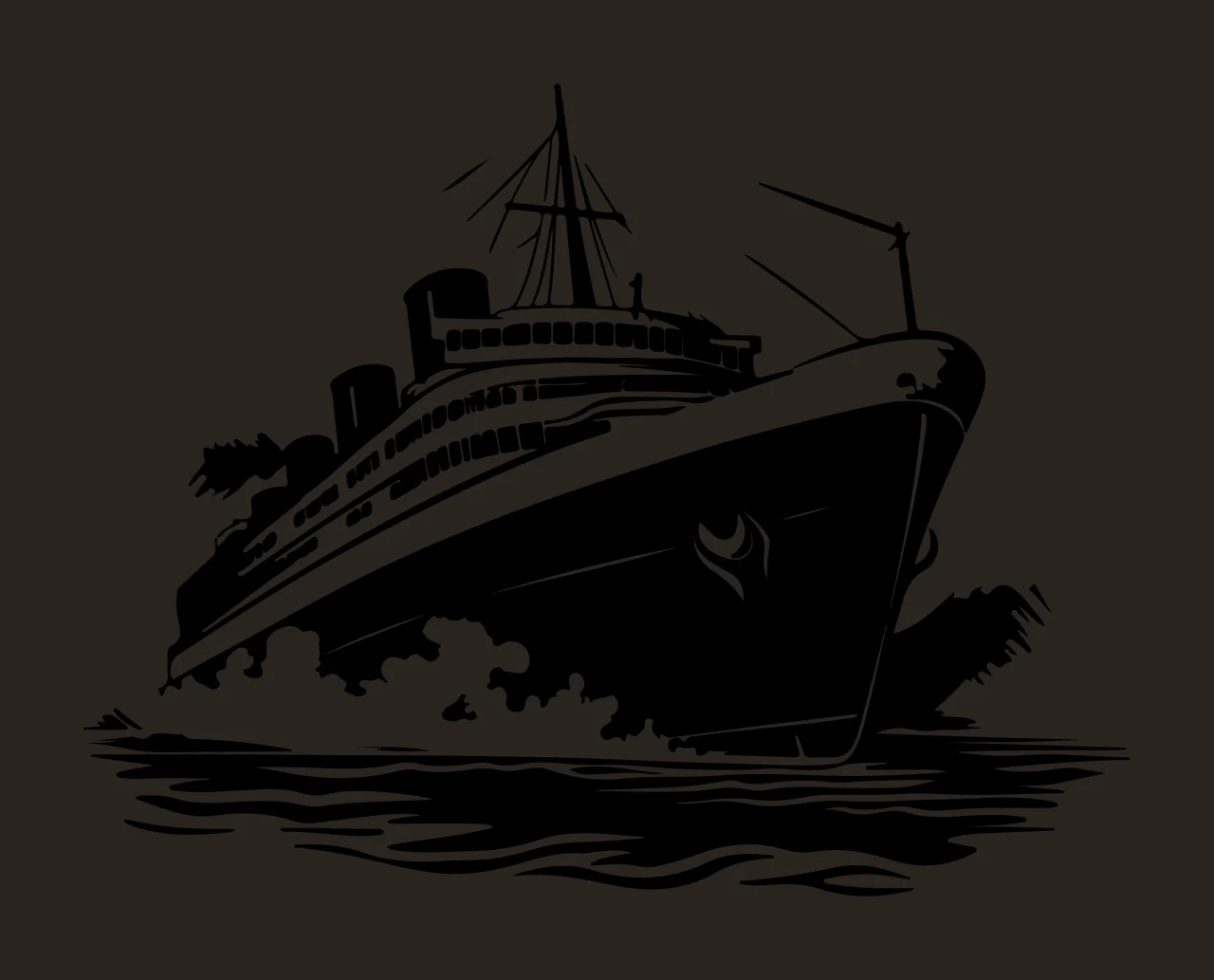 Ship Large Steamship Sailing Through Choppy Water waves smoke stacks contrast preview thumbnail