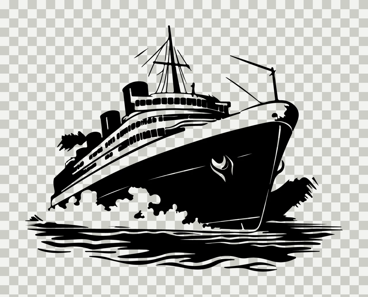 Ship Large Steamship Sailing Through Choppy Water waves smoke stacks transparency and detail preview thumbnail