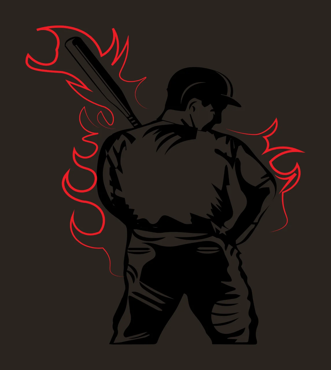 Baseball Player Holding Bat With Stylized Flames helmet graphic contrast preview thumbnail