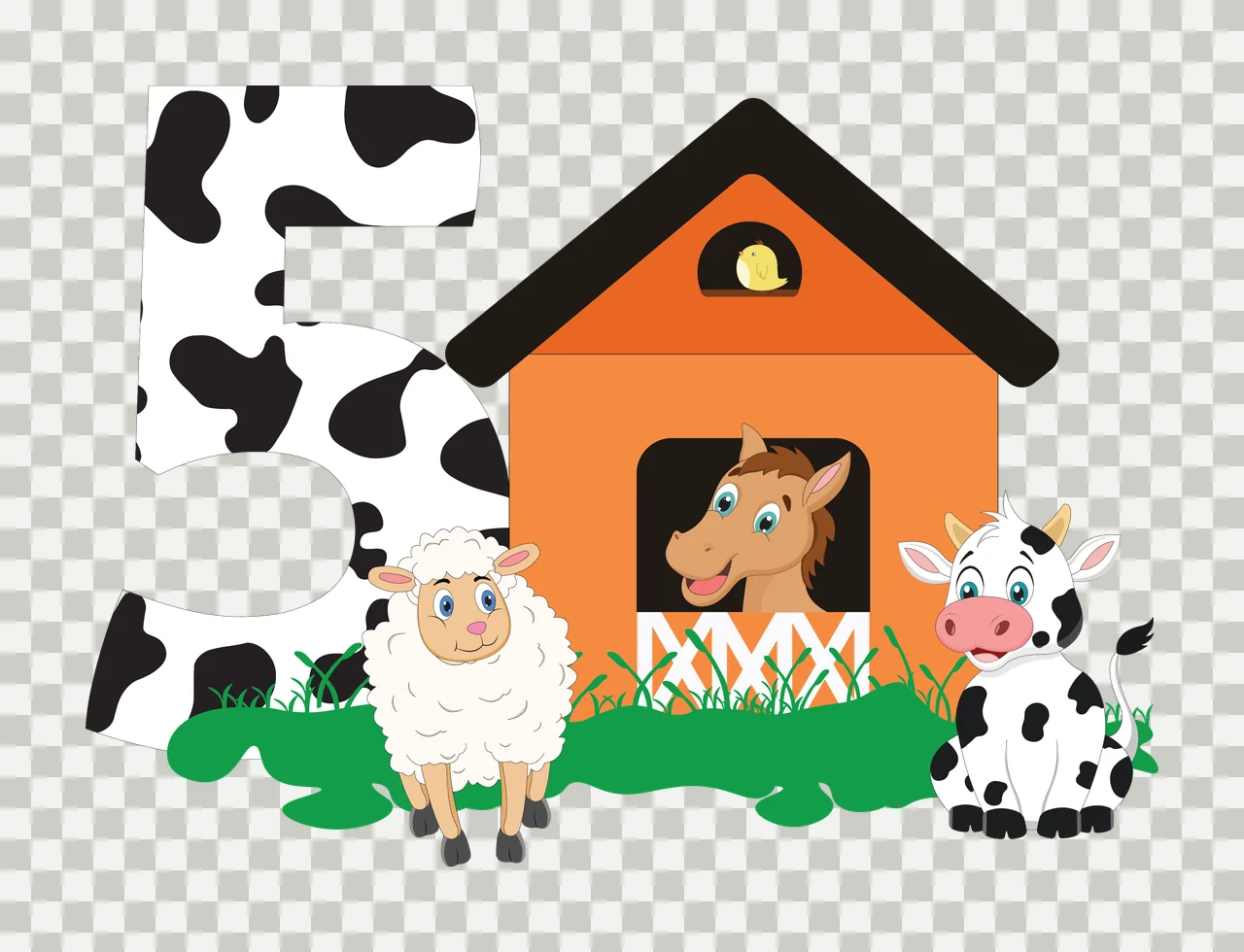 Farm 5 Number Five Theme Silhouette stationary barn cow grass transparency and detail preview thumbnail