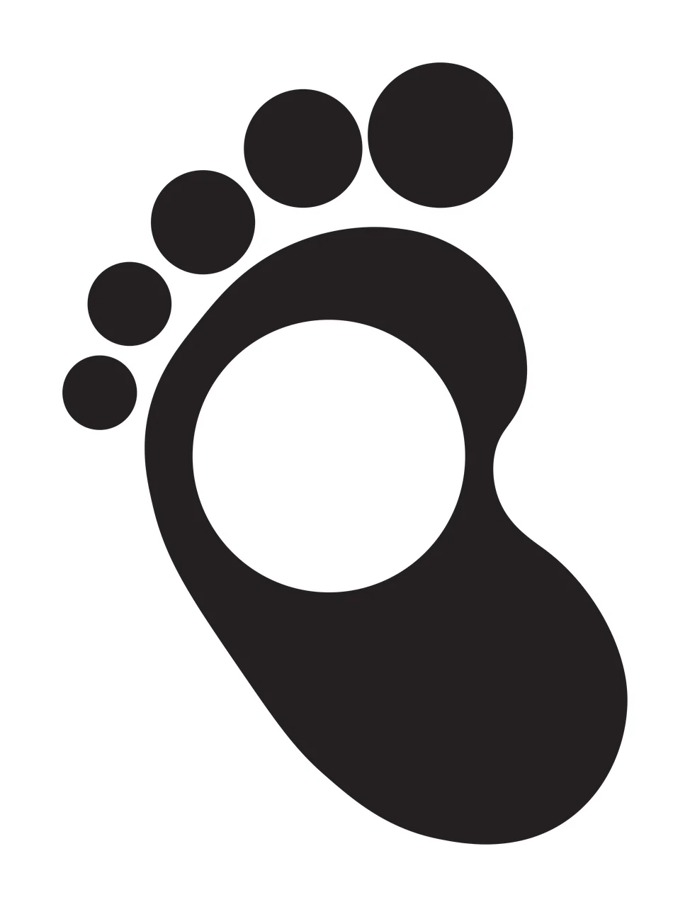 Black Footprint Silhouette With Five Small Circles foot toes