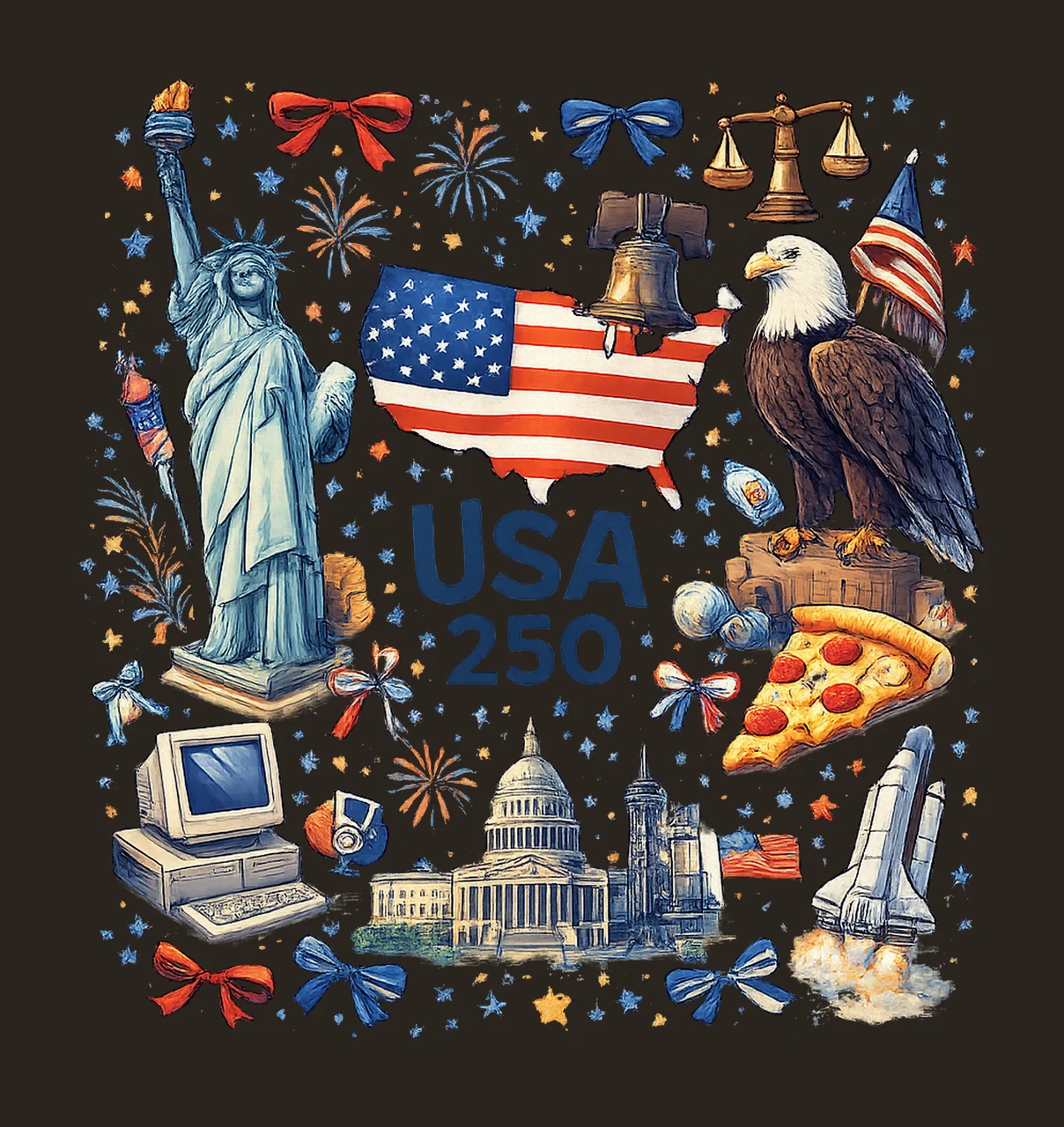USA 250th Anniversary Doodle Patriotic Sublimation Design contrast preview thumbnail