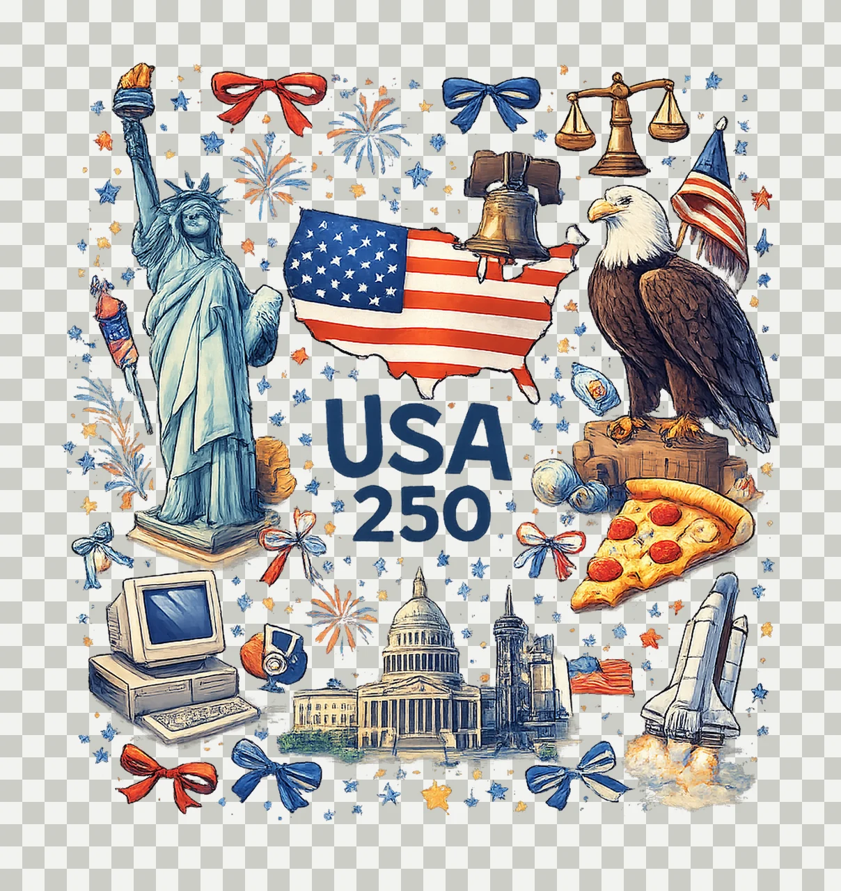 USA 250th Anniversary Doodle Patriotic Sublimation Design transparency and detail preview thumbnail