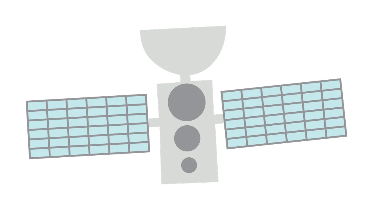 Space Simple Satellite Silhouette With A Circular Antenna floating