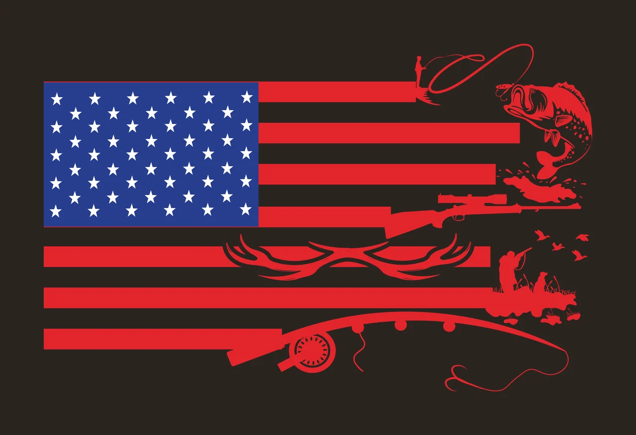 Fishing American Flag With Elements integrated rod fish rifle contrast preview thumbnail