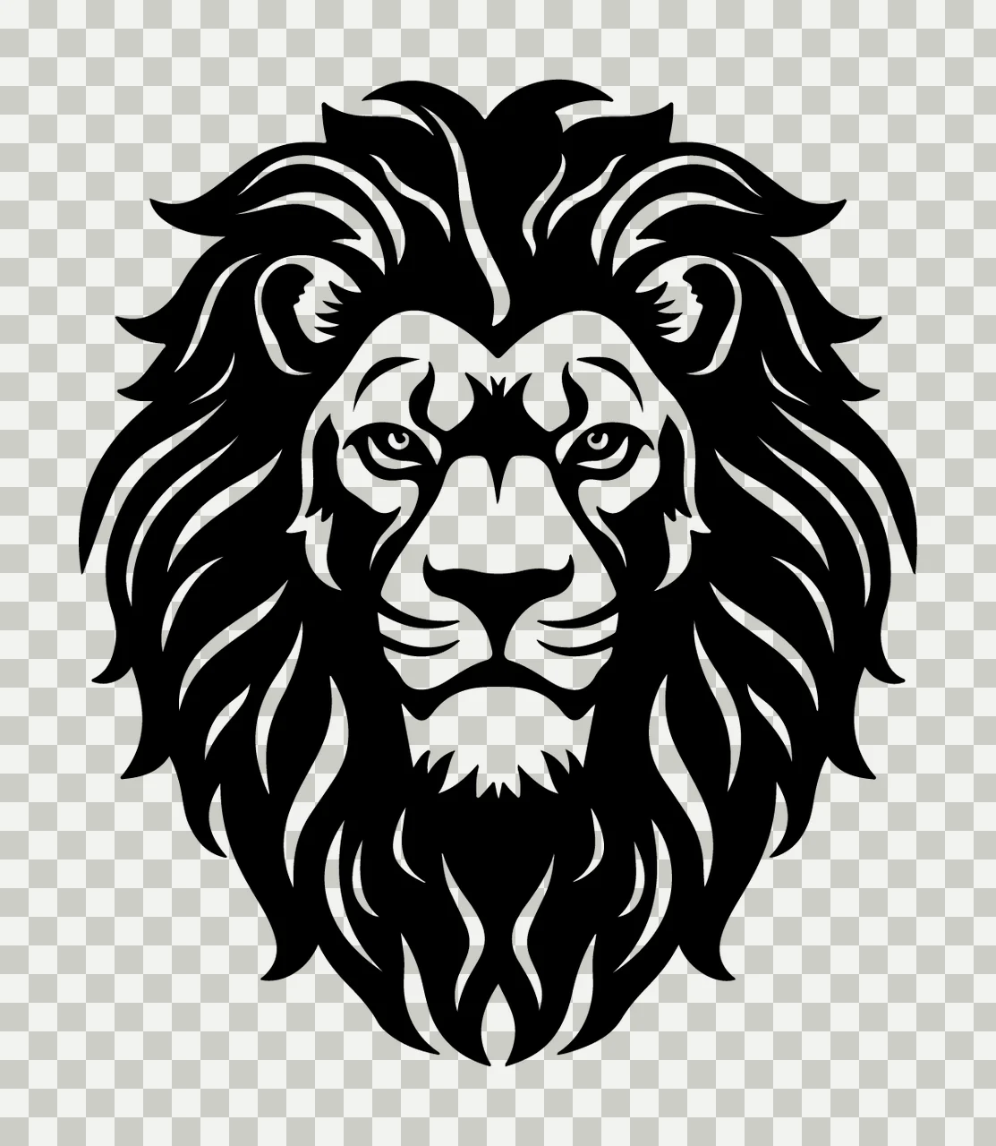 Lion Head Silhouette Portrait staring mane black white animal transparency and detail preview thumbnail