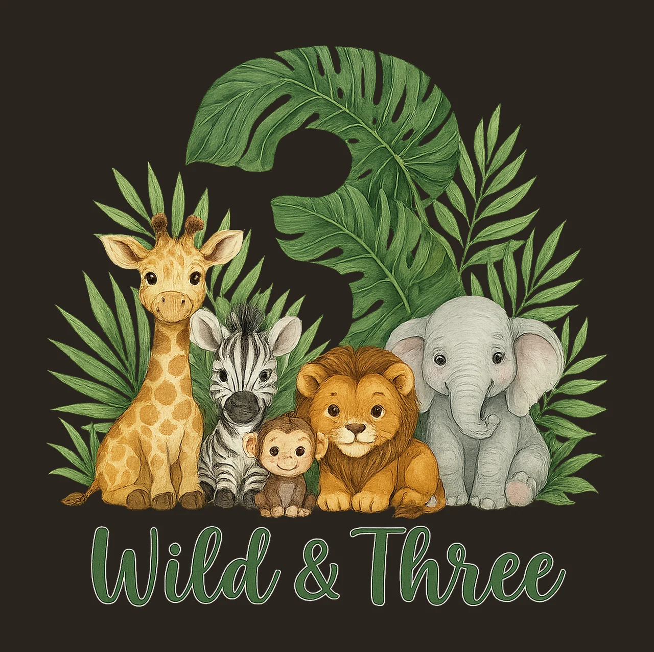 Wild and Three Safari Animals 3rd Birthday Jungle Party contrast preview thumbnail