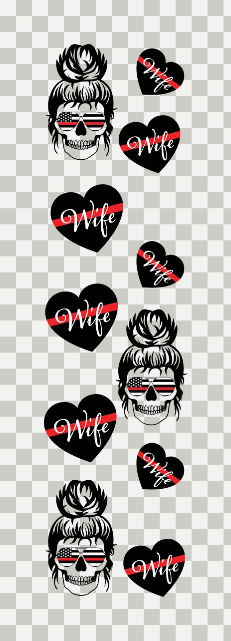 Skull And Heart Shapes Line Pattern vertical layout glasses transparency and detail preview thumbnail