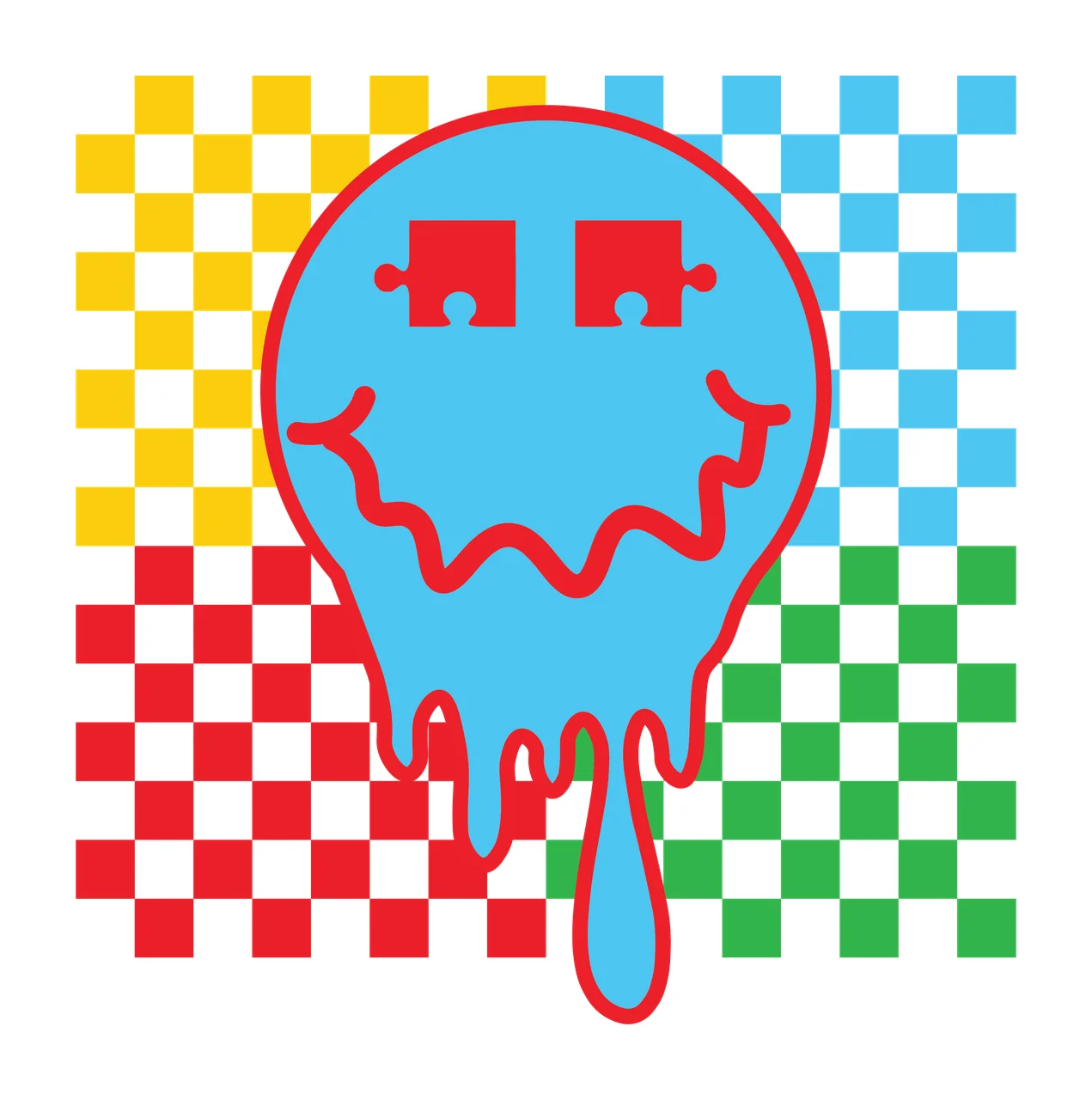 Dripping Shape Over Checkered Square Pattern droplets checkerboard