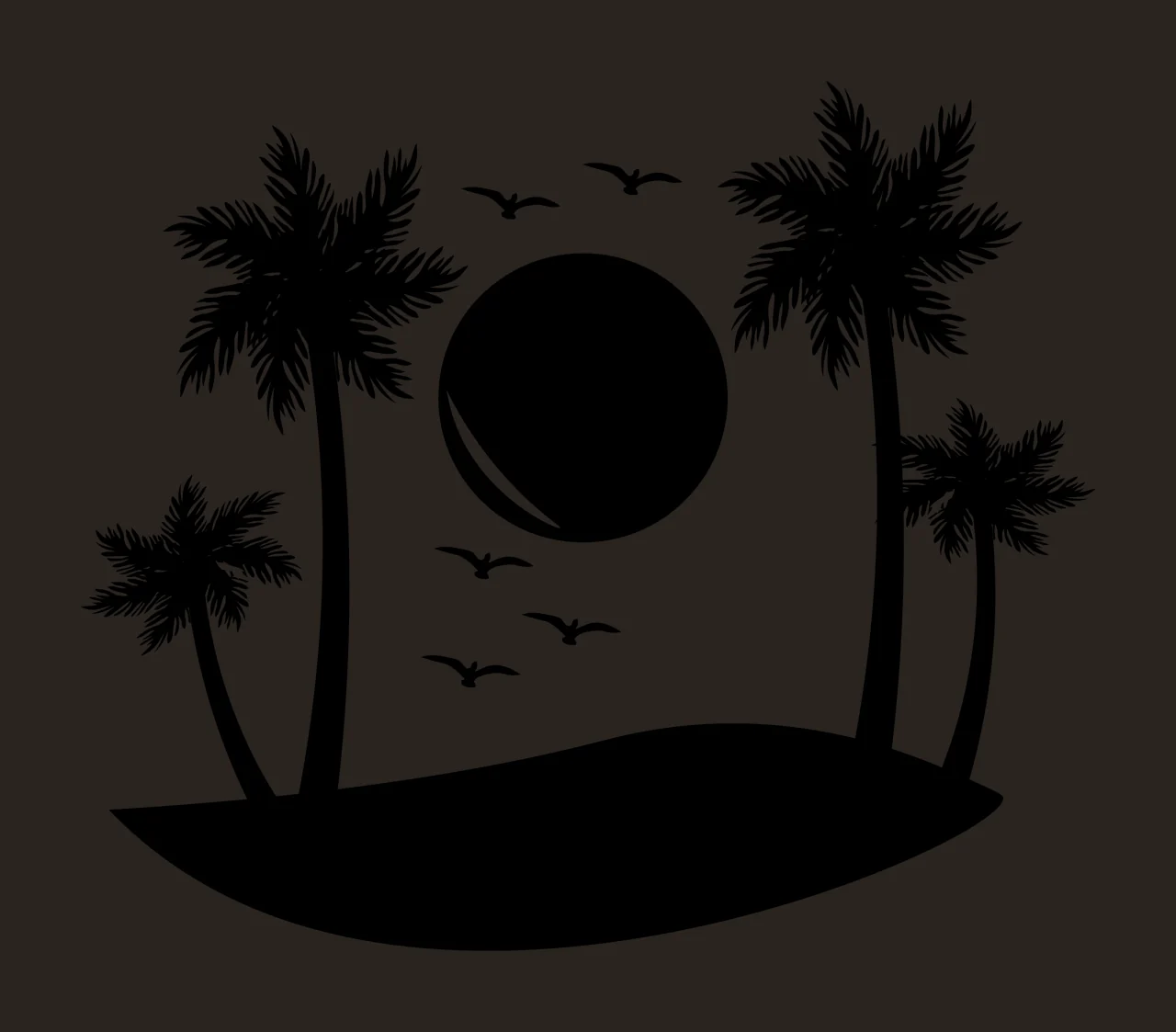 Palm Trees Surrounding Circular Sun Landscape birds mound Silhouette contrast preview thumbnail