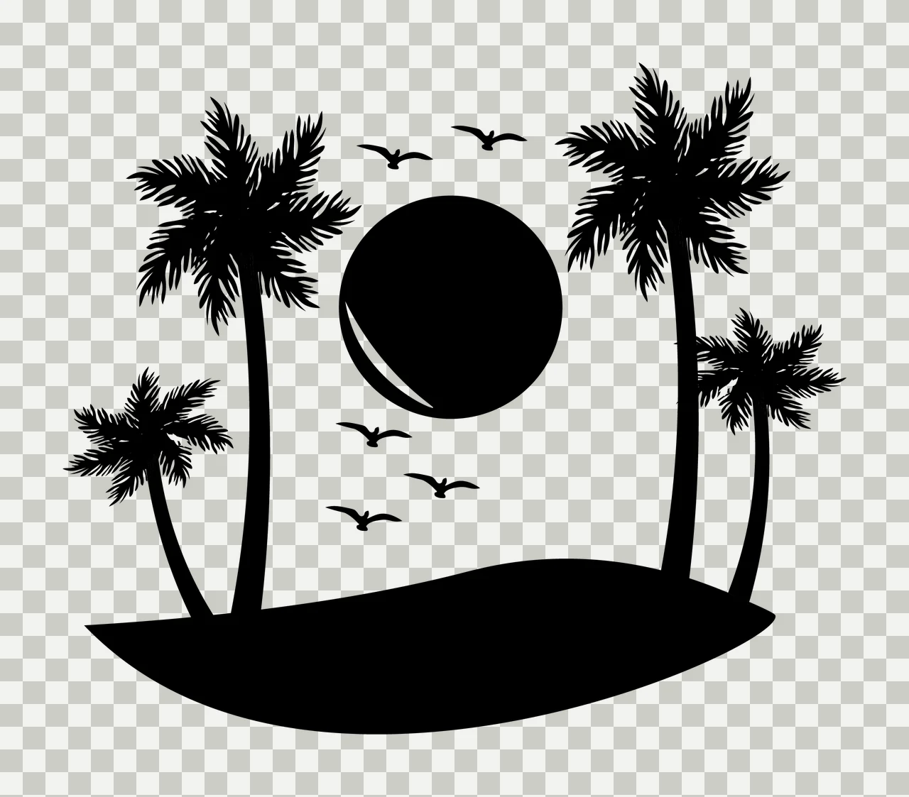 Palm Trees Surrounding Circular Sun Landscape birds mound Silhouette transparency and detail preview thumbnail