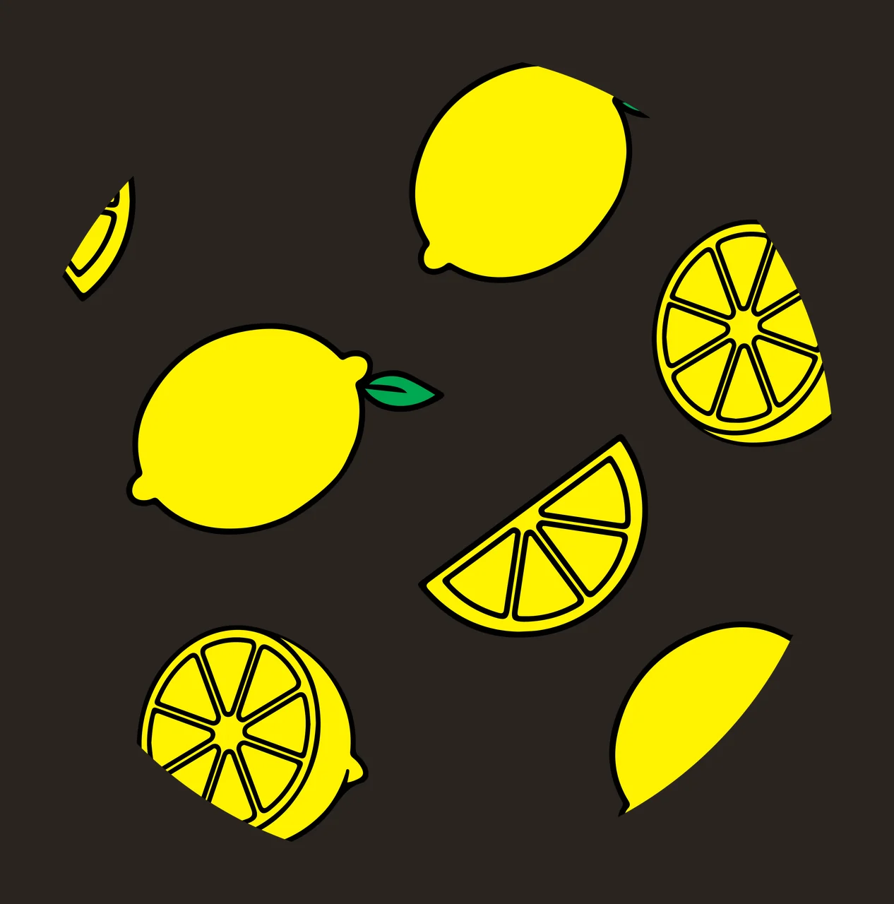 Keychain Lemon And Slice Pattern Circle leaves graphic outline contrast preview thumbnail