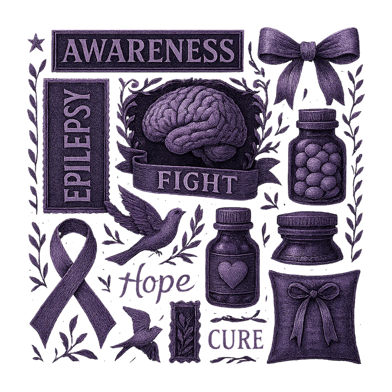 Epilepsy Awareness Purple Ribbon Design Brain Health Artwork
