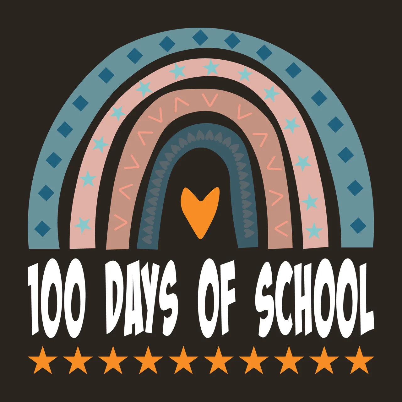 100 Days Of School Rainbow Graphic heart stars silhouette black contrast preview thumbnail