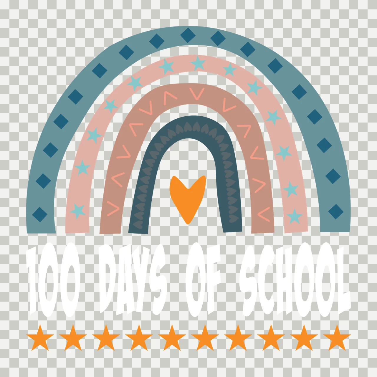 100 Days Of School Rainbow Graphic heart stars silhouette black transparency and detail preview thumbnail