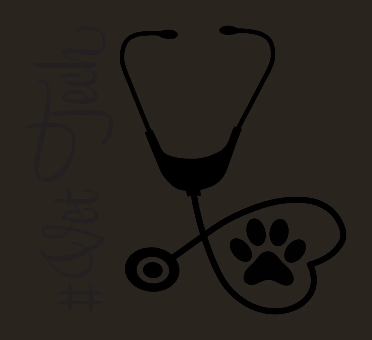 #GetVetTech veterinary technician logo design with black stethoscope, paw print inside heart-shaped tube and cursive text GetVetTech contrast preview thumbnail
