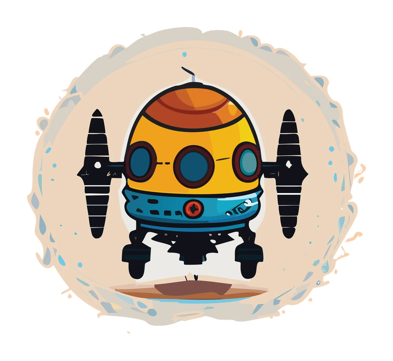 Circular Robot Head Inside Brushstroke stationary circle sketch