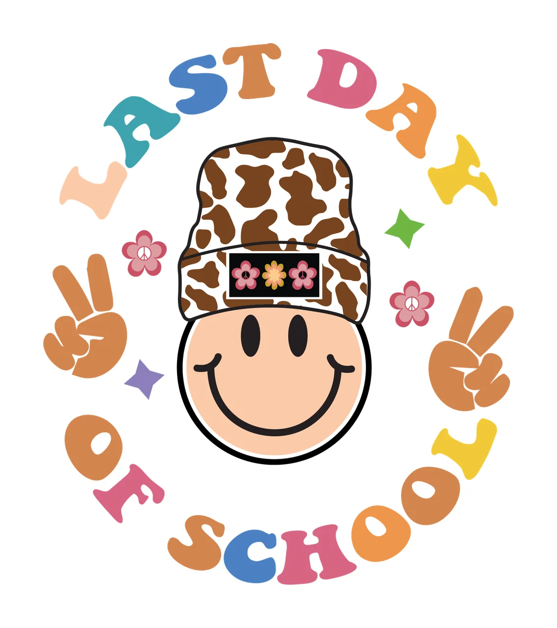 Last Day Of School Text Design typography celebrating face outline