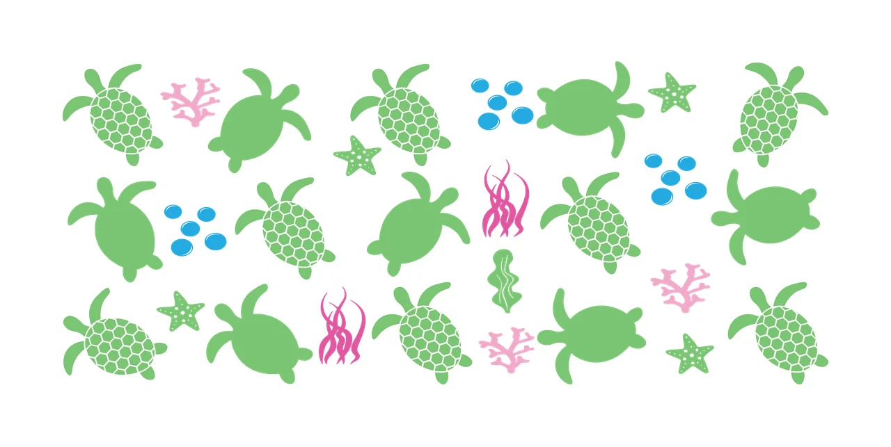 Can Glass Wrap Black Sea Turtle Pattern Collage swimming starfish