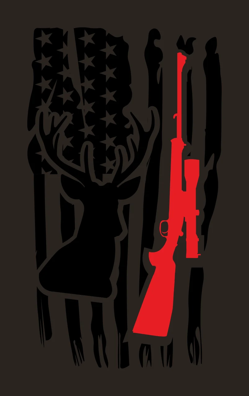 Hunting Deer Silhouette With Rifle Flag and Overlapping Graphic design contrast preview thumbnail