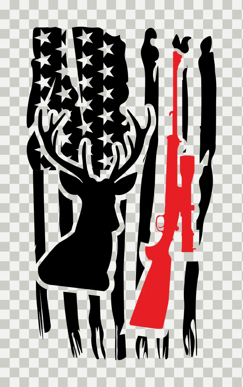 Hunting Deer Silhouette With Rifle Flag and Overlapping Graphic design transparency and detail preview thumbnail