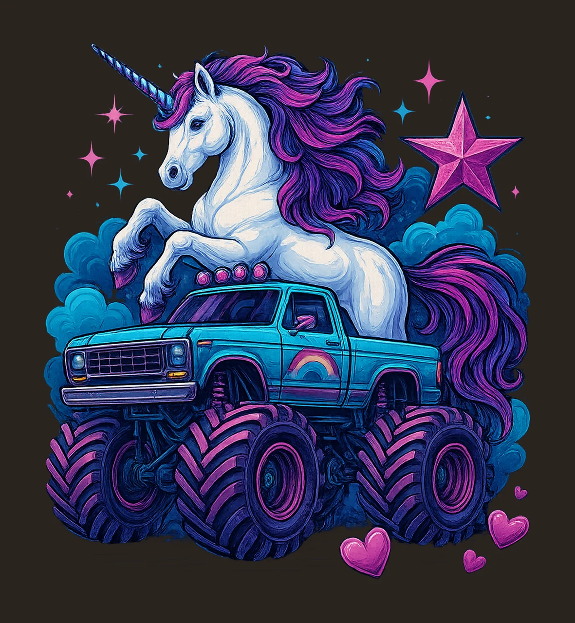 Unicorn Monster Truck Rainbow Fantasy Art Sublimation Design contrast preview thumbnail