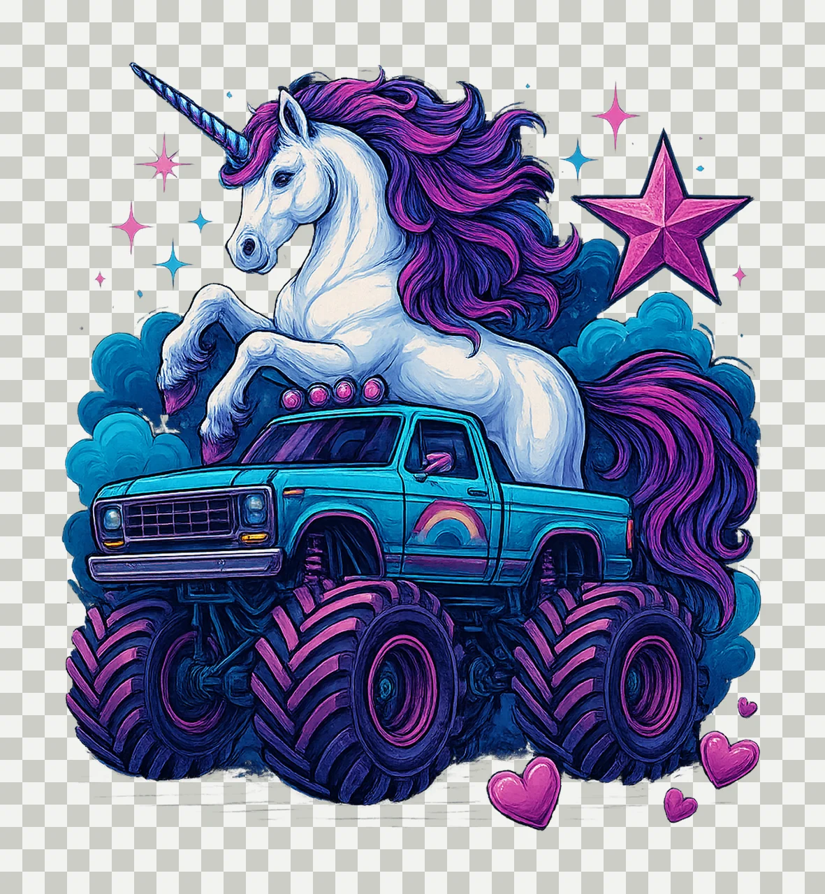 Unicorn Monster Truck Rainbow Fantasy Art Sublimation Design transparency and detail preview thumbnail