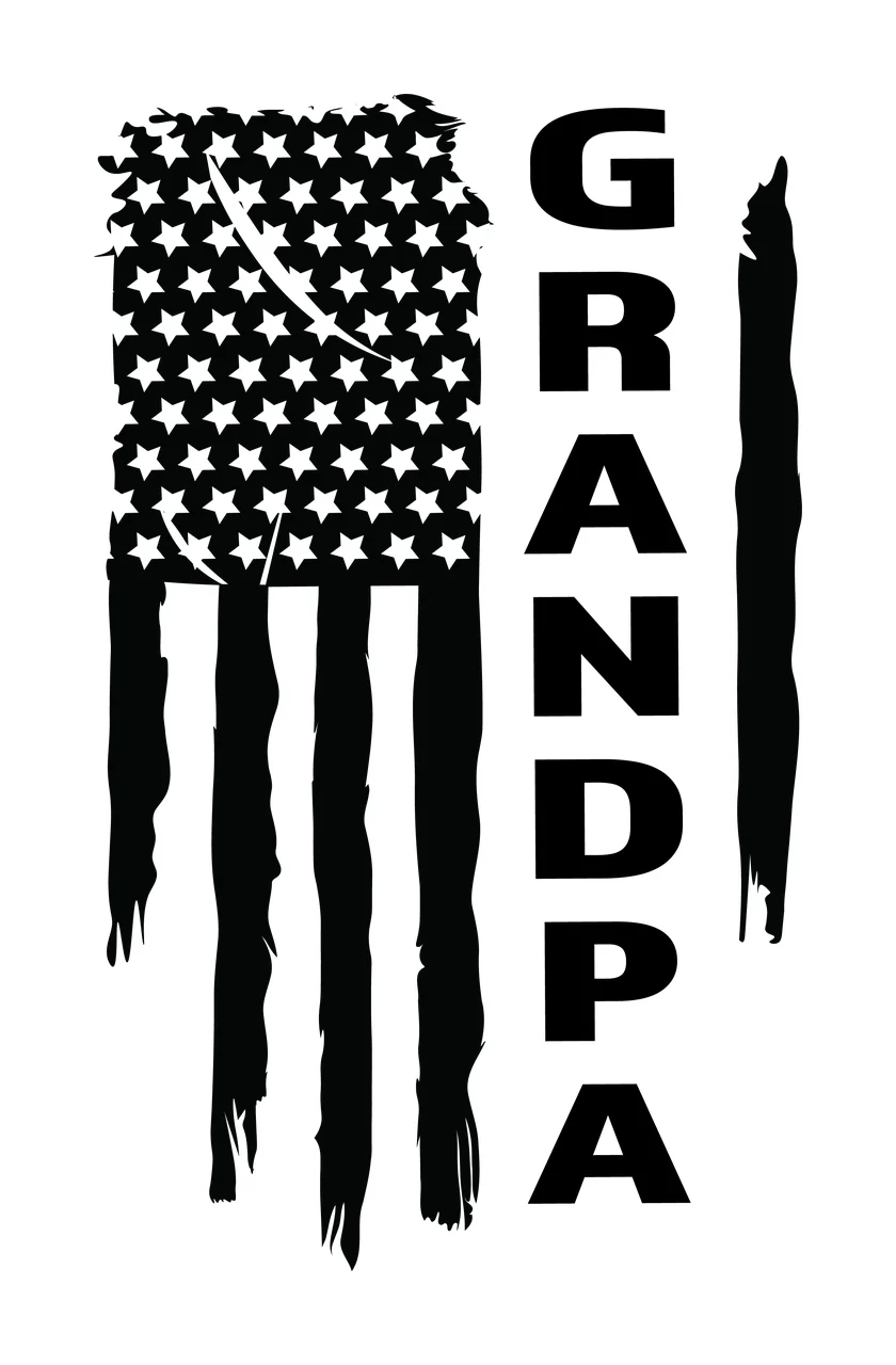 Grandpa Flag Distressed Silhouette Text black white typography