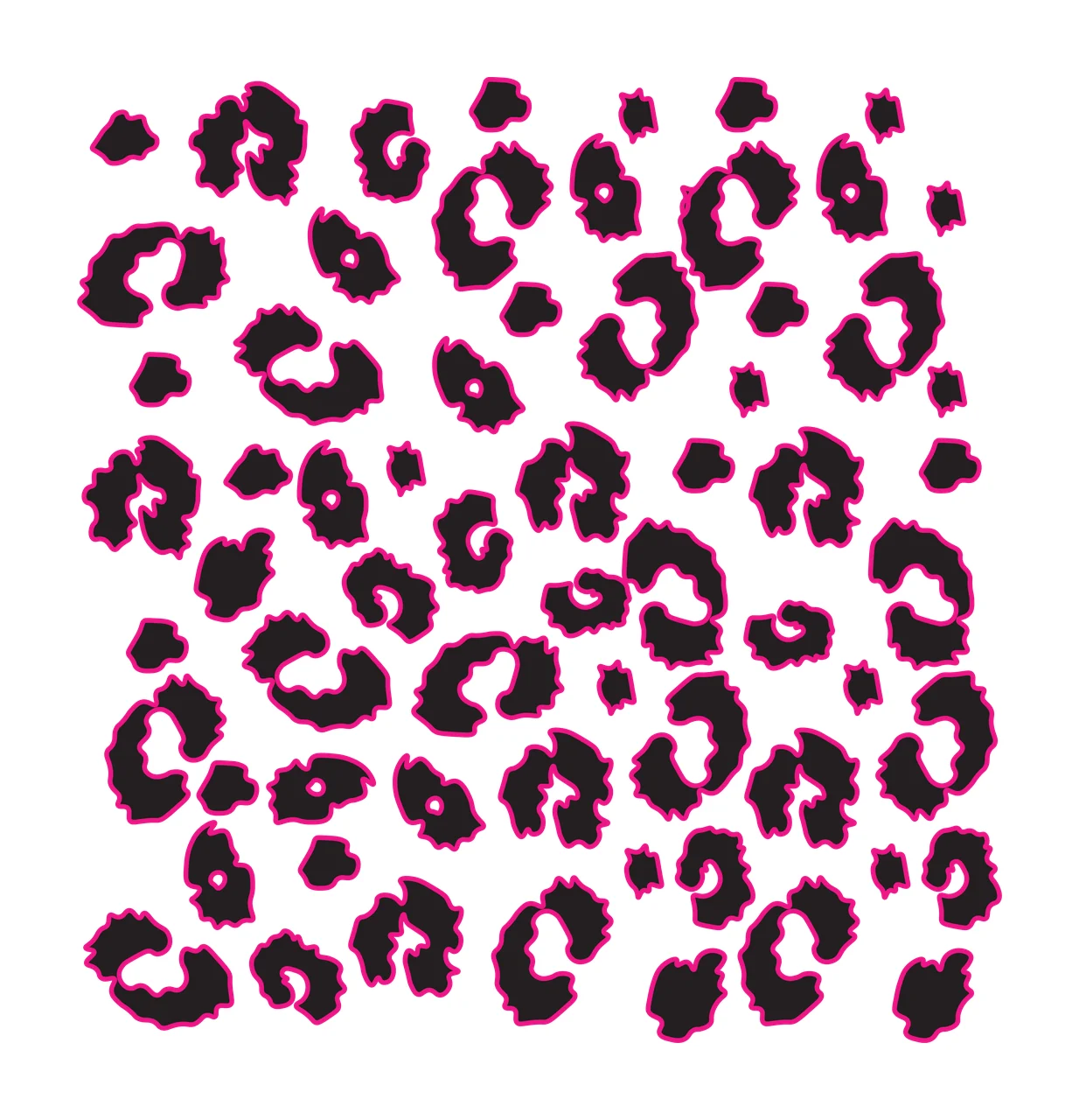 Leopard spot pattern Illustration with black leopard spots, bright pink outlines and white background