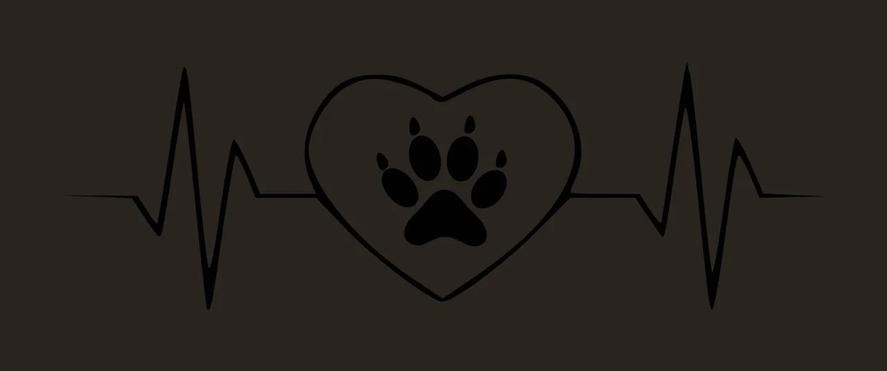 Heart-shaped design with paw print and heartbeat line with heart shape in black and white contrast preview thumbnail