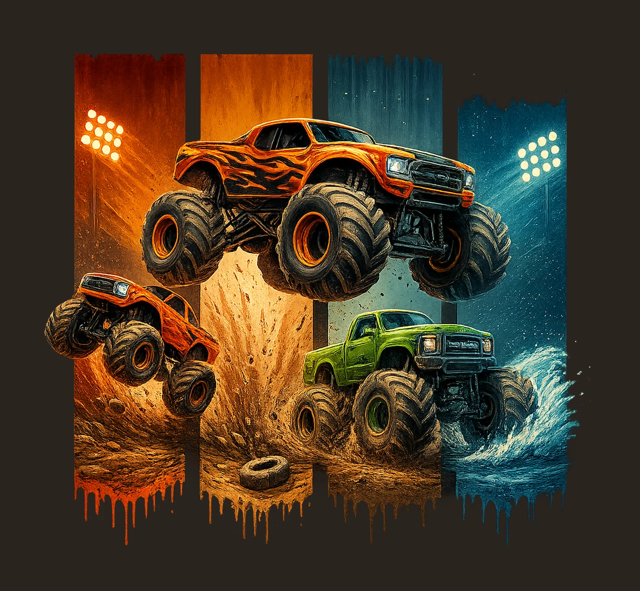 Monster Truck Kids Boy Toddler Colorful Sublimation Shirt contrast preview thumbnail