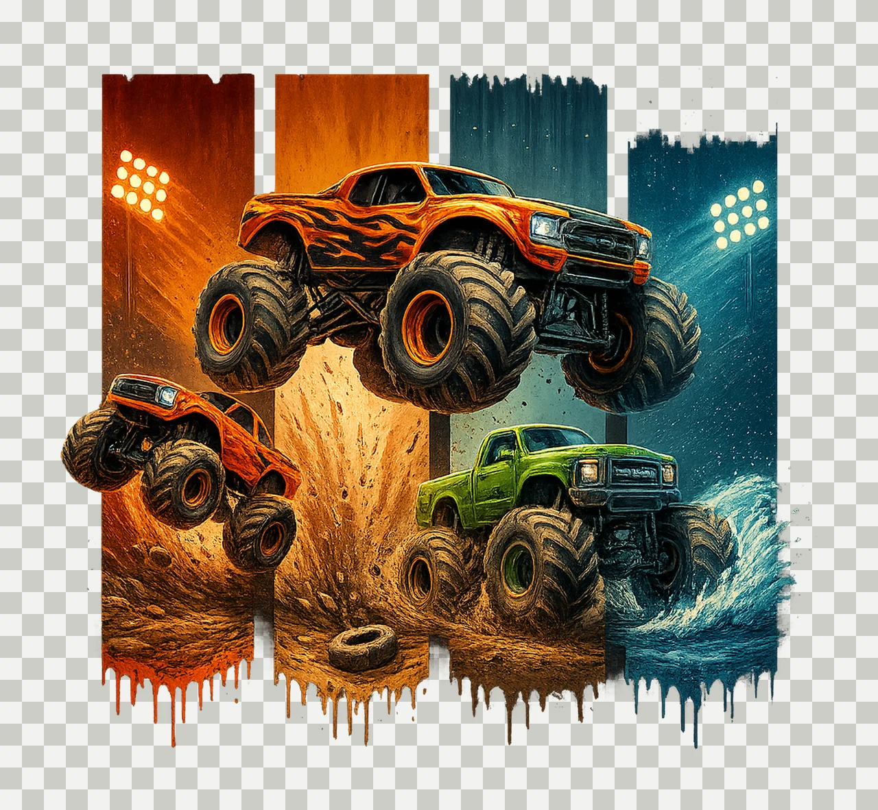 Monster Truck Kids Boy Toddler Colorful Sublimation Shirt transparency and detail preview thumbnail