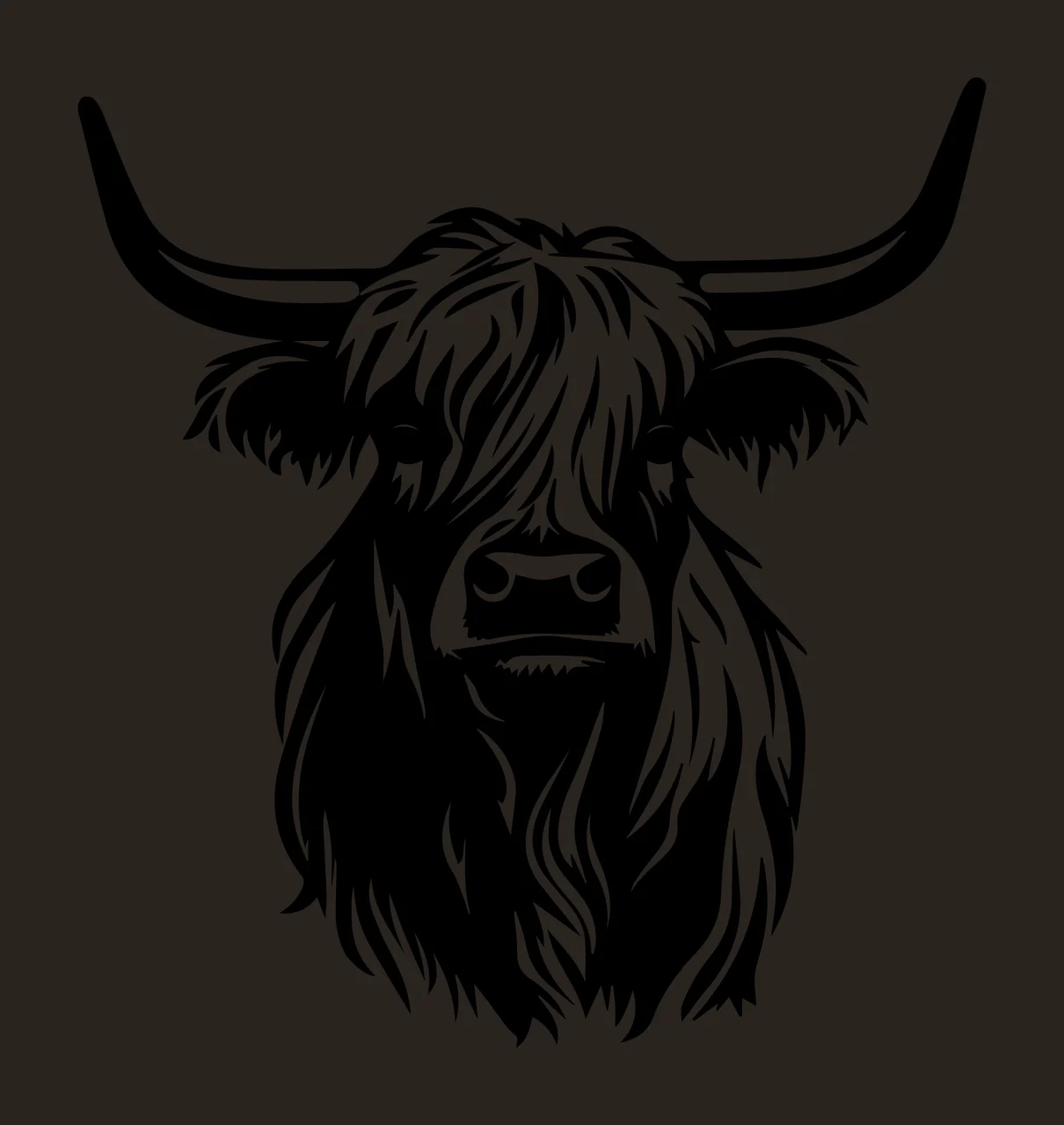 Hairy Highland Cattle Head Graphic staring horns hair ears contrast preview thumbnail