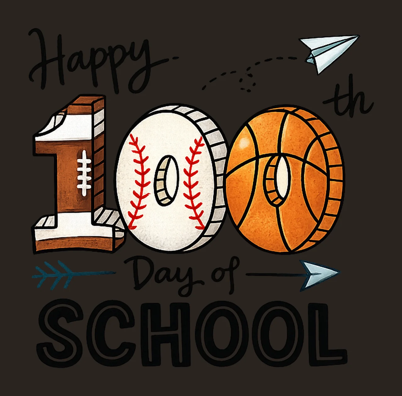 Happy 100 Days Of School Sport School 100 Days Of Sc Digital contrast preview thumbnail