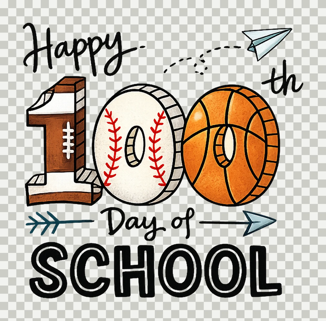 Happy 100 Days Of School Sport School 100 Days Of Sc Digital transparency and detail preview thumbnail
