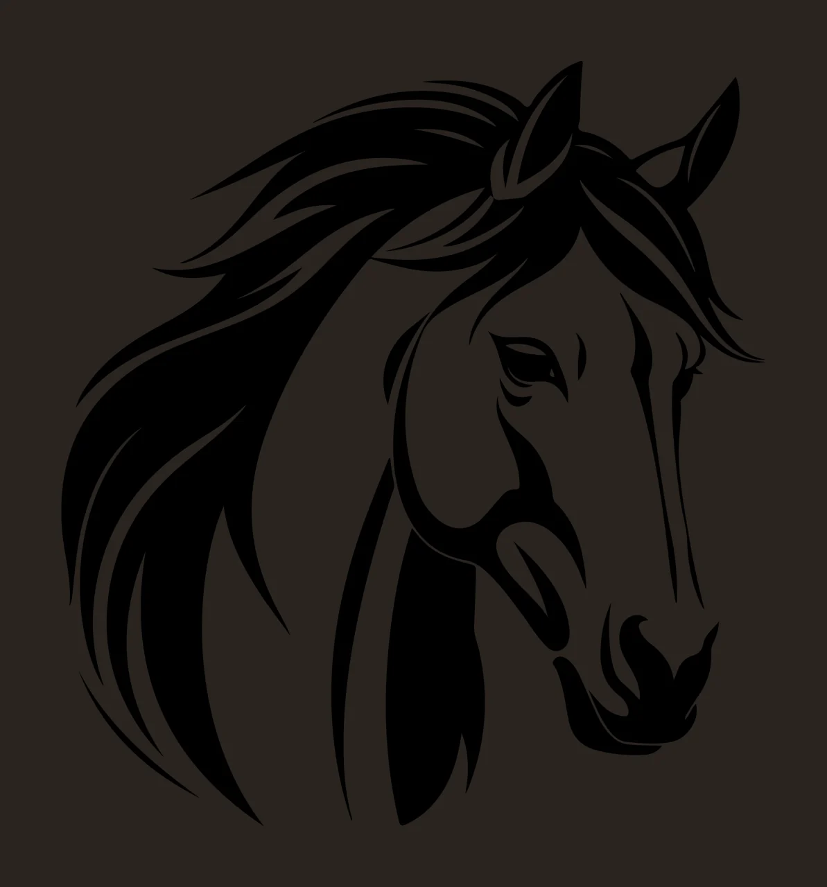 Horse Head Silhouette With Mane stationary ears eyes nostrils contrast preview thumbnail