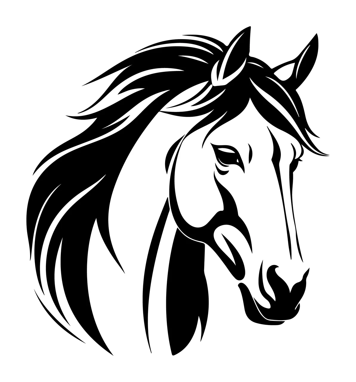 Horse Head Silhouette With Mane stationary ears eyes nostrils