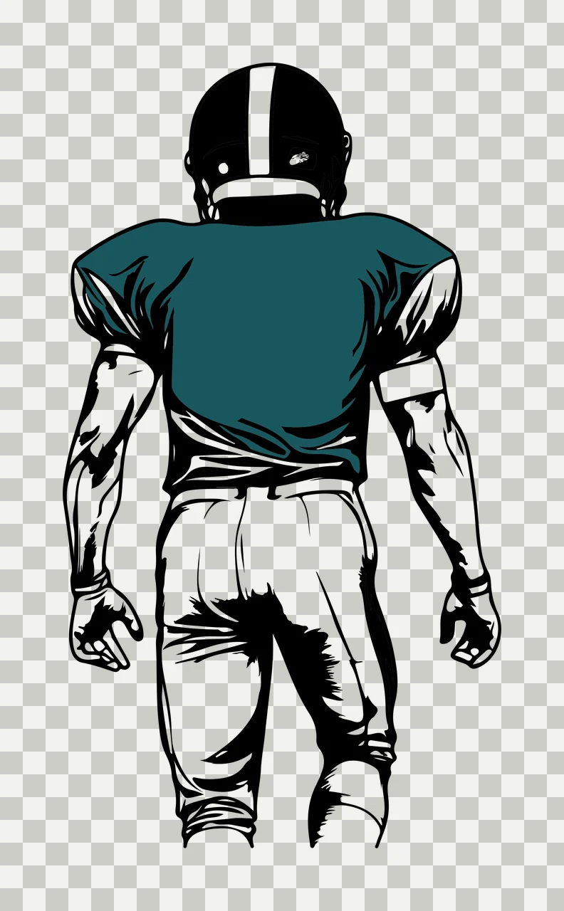 Football Player Back View standing helmet line art black white transparency and detail preview thumbnail