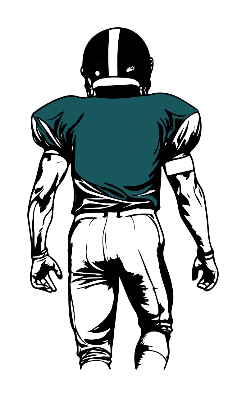 Football Player Back View standing helmet line art black white