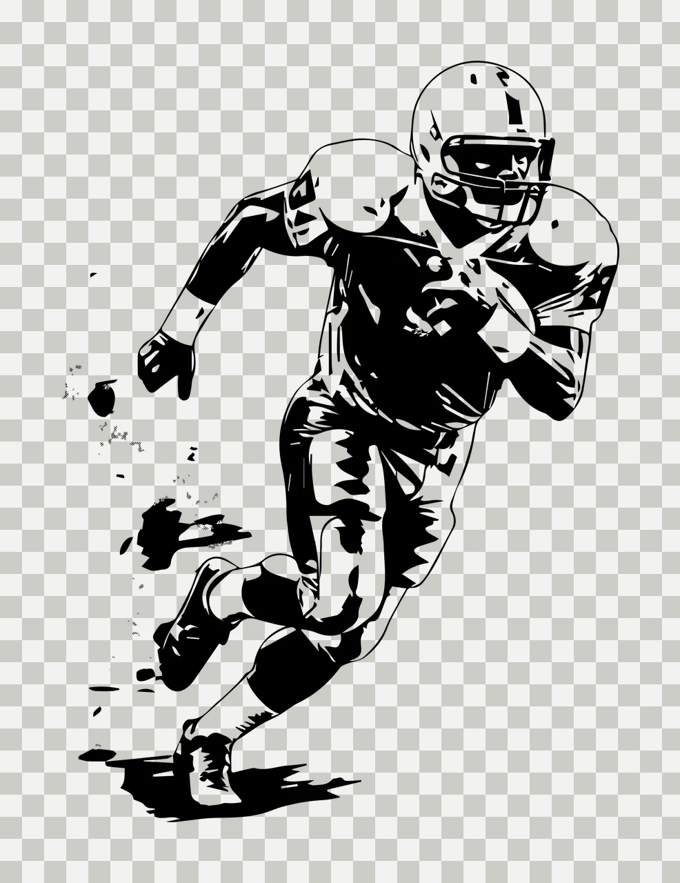 Football Player Running In White Helmet high contrast illustration transparency and detail preview thumbnail