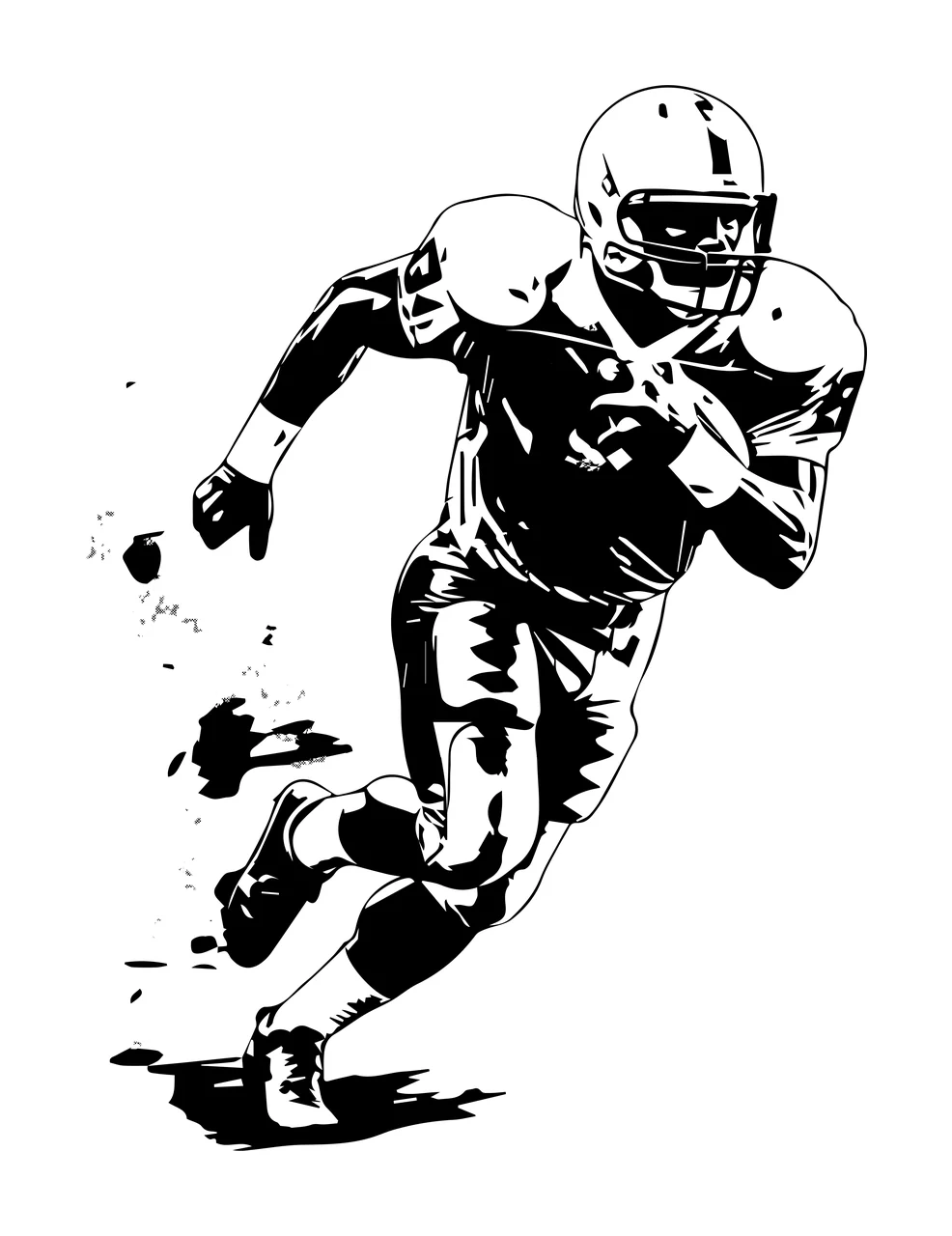 Football Player Running In White Helmet high contrast illustration