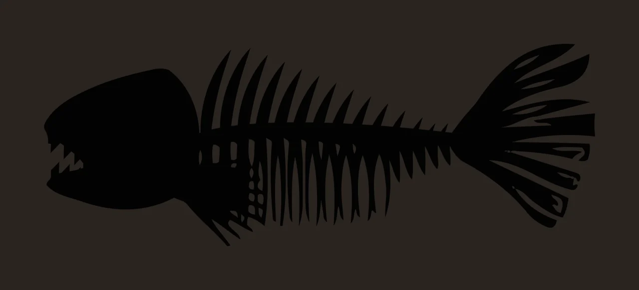Black Silhouette Of A Fish Skeleton With Sharp teeth bone nature contrast preview thumbnail