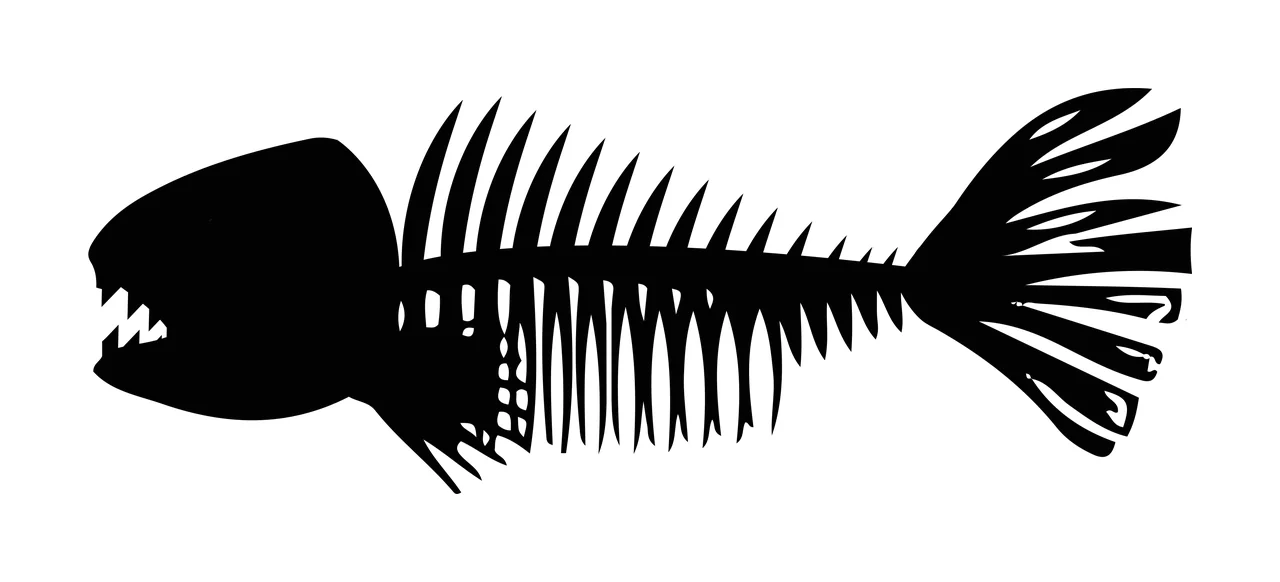 Black Silhouette Of A Fish Skeleton With Sharp teeth bone nature