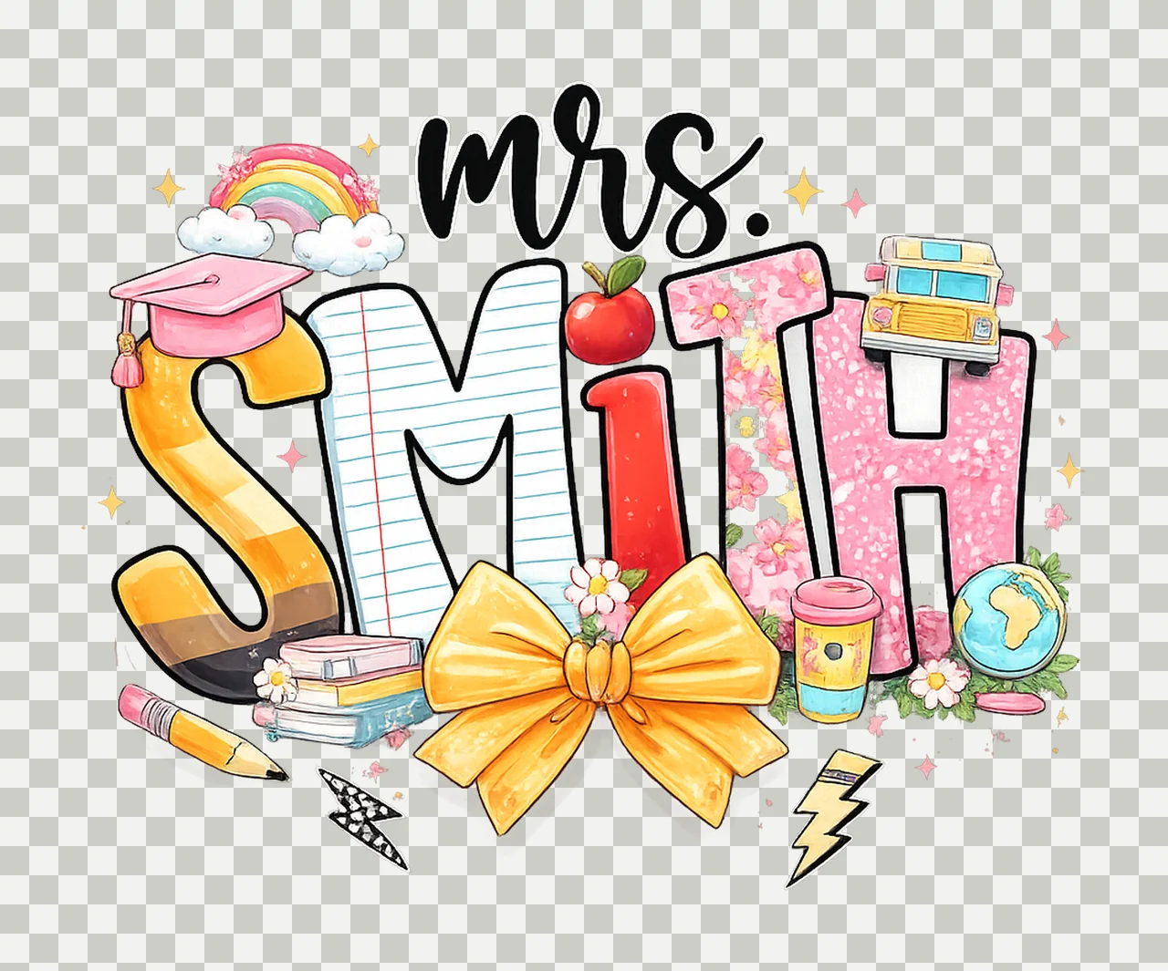 Custom teacher name Retro teacher design Trendy sublimation transparency and detail preview thumbnail