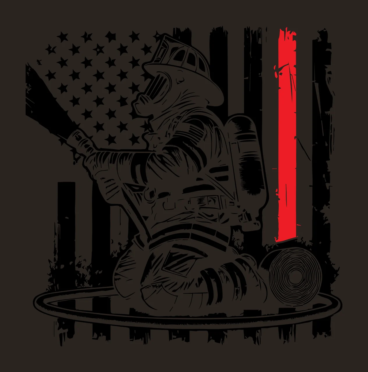 Flag Firefighter In Helmet With Hose kneeling stars stripes contrast preview thumbnail