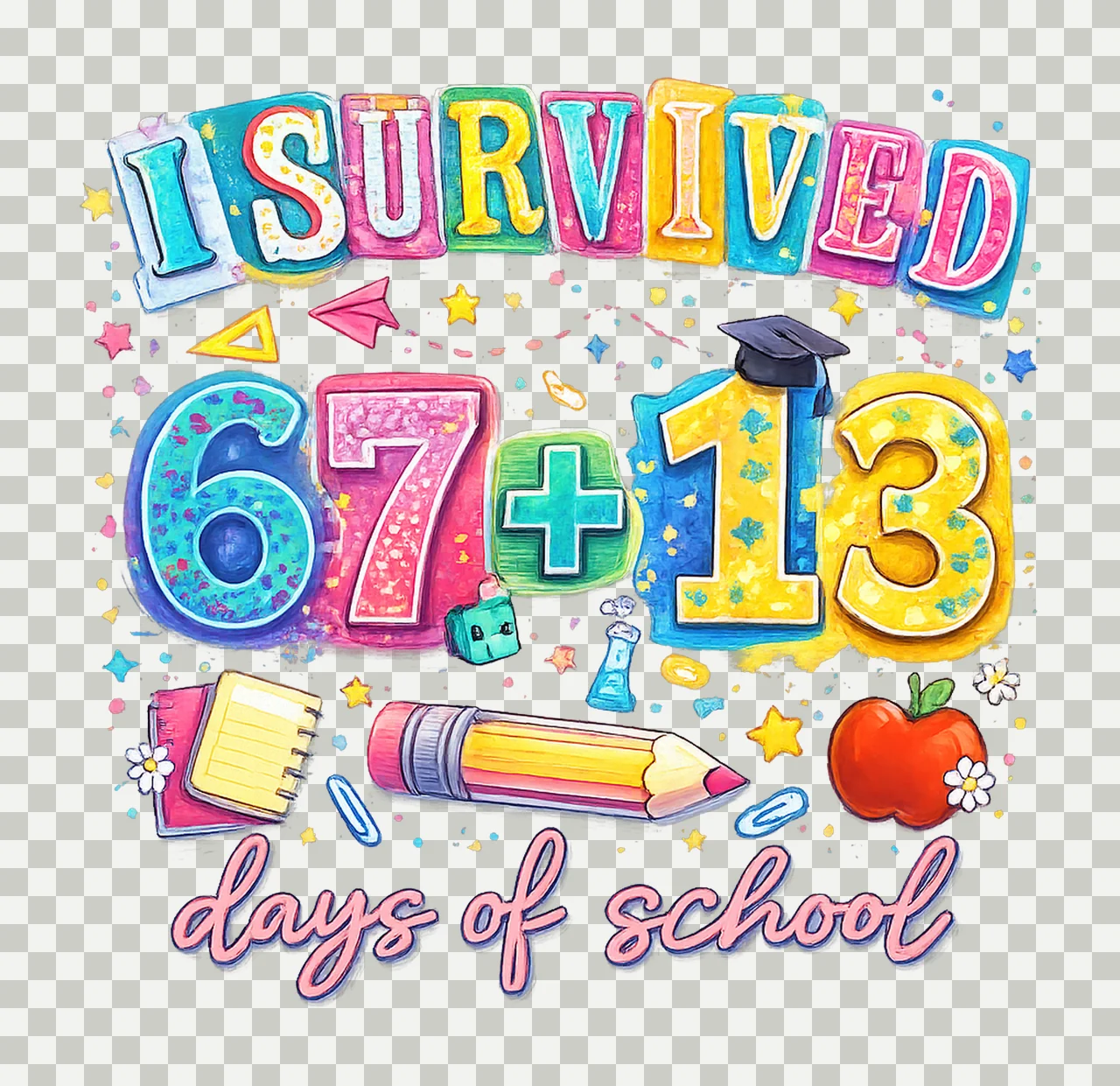 100th Day of School Survived Design Funny Student Gift transparency and detail preview thumbnail
