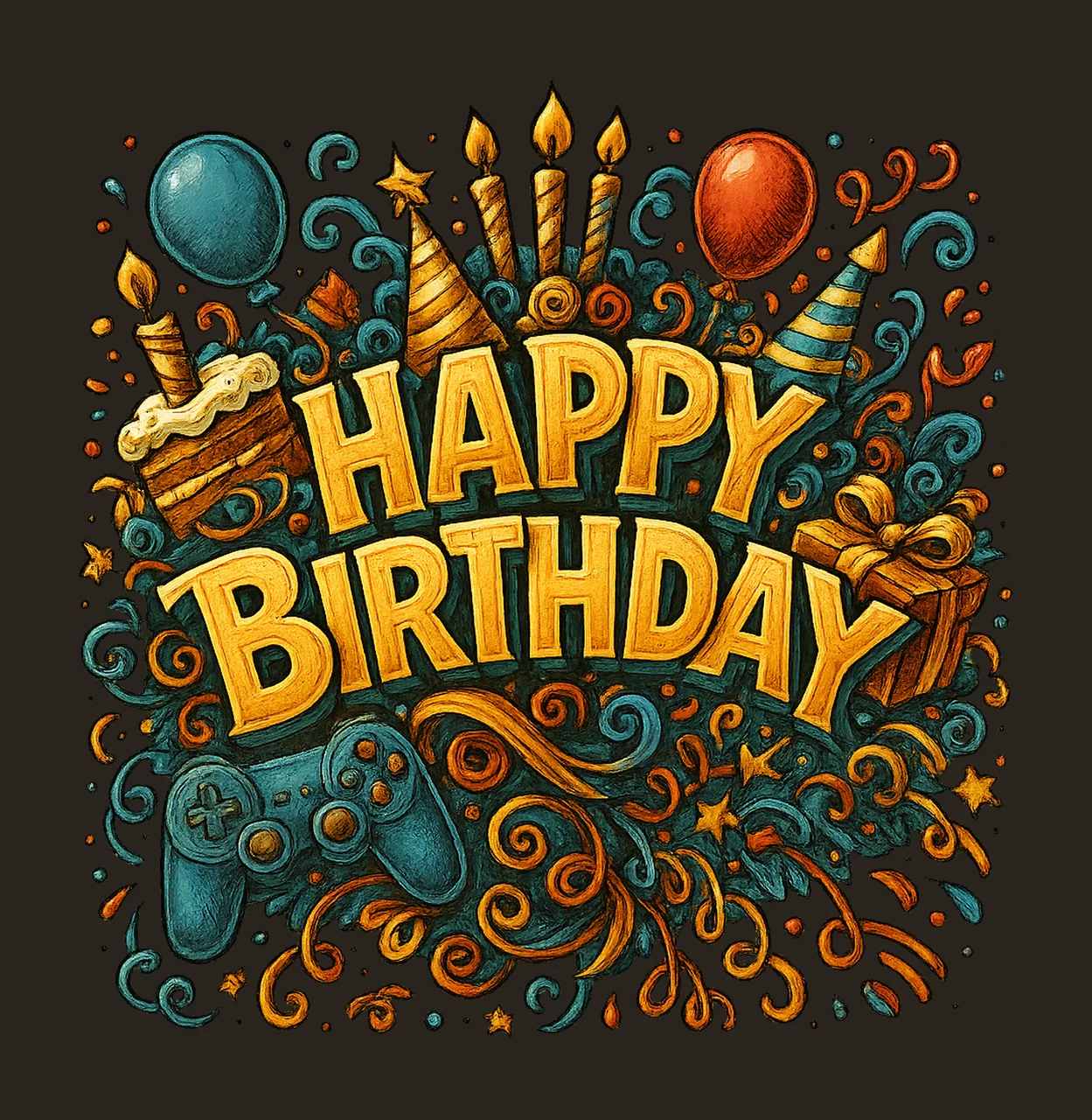 Happy Birthday Gamer Graffiti Controller Gaming Party Design contrast preview thumbnail