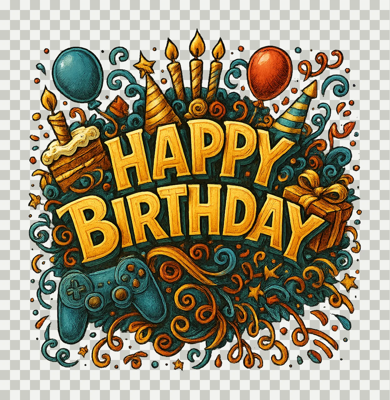 Happy Birthday Gamer Graffiti Controller Gaming Party Design transparency and detail preview thumbnail