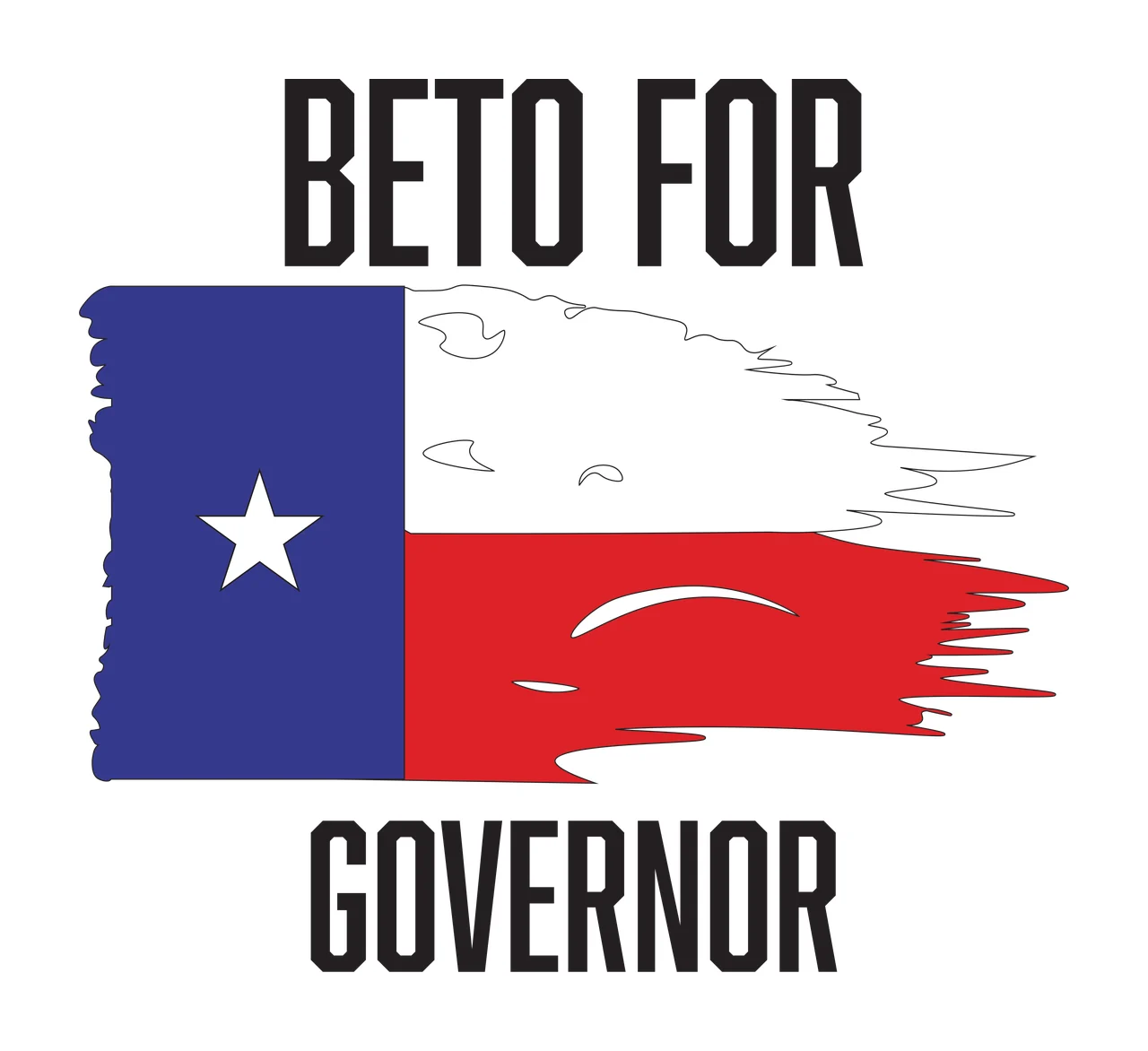 BETO FOR GOVERNOR Texas flag political campaign Design with lone star, distressed brush strokes and bold typography in blue, red and white